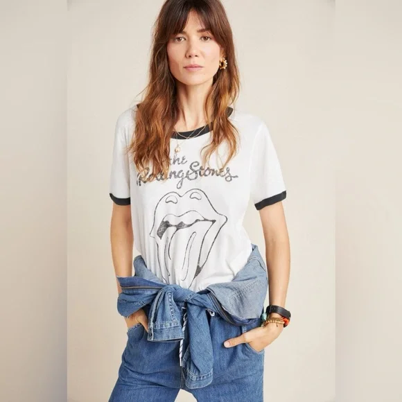 NEW ⭐️RARE⭐️ Anthropologie Letluv Rolling Stones Ringer Tee Small - Picture 9 of 10